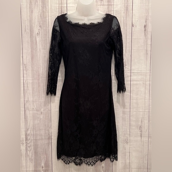ÓNIX NITE  romantic black lace dress 3/4 sleeves size 4 - Picture 3 of 6
